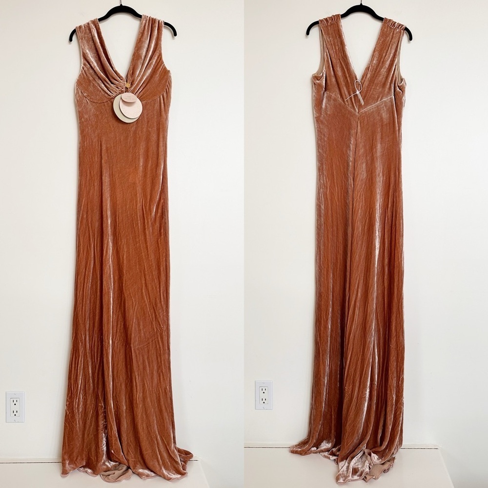 Maria Lucia Hohan Adira Silk Velvet Dress in Nude Size US 12 NEW NWT